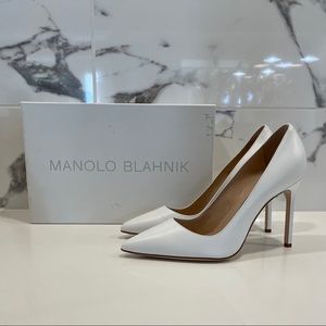 NWT Manolo Blahnik BB 105mm White Leather Pumps 38